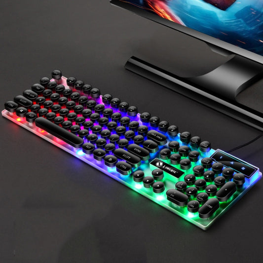 LIMEIDE GTX300 104 Keys Retro Round Key Cap USB Wired Mouse Keyboard, Cable Length: 1.4m, Punk Single Keyboard  Black