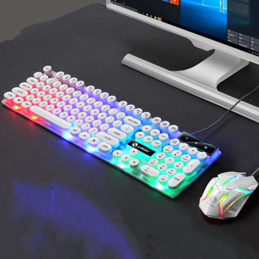 LIMEIDE GTX300 104 Keys Retro Round Key Cap USB Wired Mouse Keyboard, Cable Length: 1.4m, Punk Set White