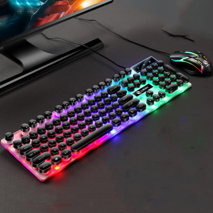 LIMEIDE GTX300 104 Keys Retro Round Key Cap USB Wired Mouse Keyboard, Cable Length: 1.4m, Punk Set Black