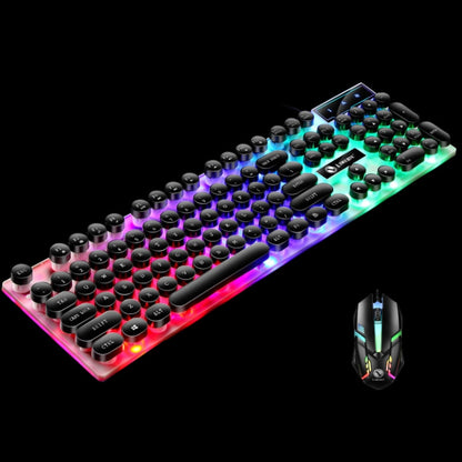 LIMEIDE GTX300 104 Keys Retro Round Key Cap USB Wired Mouse Keyboard, Cable Length: 1.4m, Punk Set Black