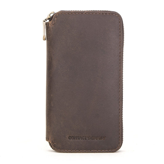 Contacts Family  CF1114 Leather Watch Box Retro Crazy Horse Leather Zipper Couple Watch Bag, CF1114