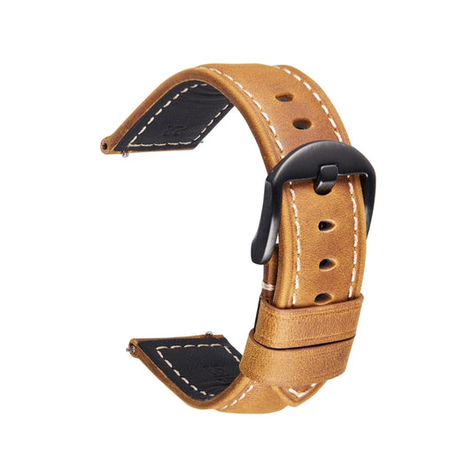 Smart Quick Release Watch Strap Crazy Horse Leather Retro Strap Compatible with Samsung Huawei,Size:, 20mm (Light Brown Black Buckle)