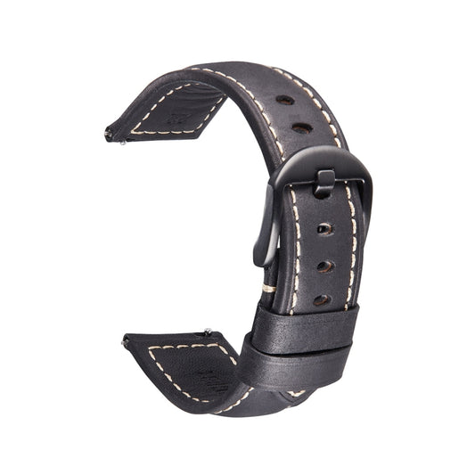 Smart Quick Release Watch Strap Crazy Horse Leather Retro Strap Compatible with Samsung Huawei,Size:, 20mm (Black And Black Buckle)