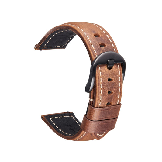 Smart Quick Release Watch Strap Crazy Horse Leather Retro Strap Compatible with Samsung Huawei,Size:, 22mm (Dark Brown Black Buckle)