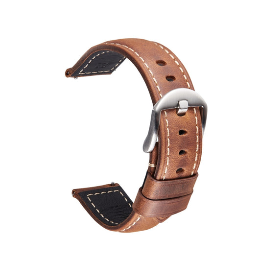 Smart Quick Release Watch Strap Crazy Horse Leather Retro Strap Compatible with Samsung Huawei,Size:, 24mm (Deep Brown Silver Buckle)