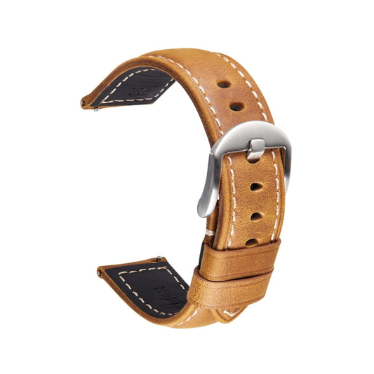 Smart Quick Release Watch Strap Crazy Horse Leather Retro Strap Compatible with Samsung Huawei,Size:, 24mm (Light Brown Silver Buckle)
