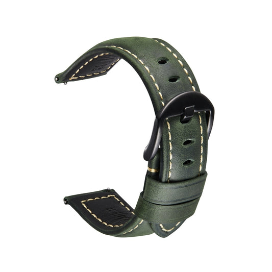 Smart Quick Release Watch Strap Crazy Horse Leather Retro Strap Compatible with Samsung Huawei,Size:, 24mm (Army Green Black Buckle)
