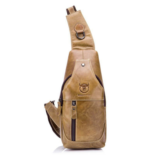 BULL CAPTAIN 019 Retro Men Leather Crossbody Shoulder Bag First-Layer Cowhide Chest Bag, Colour: Black + Buckle, Yellow Brown