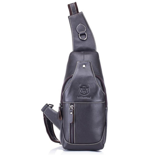 BULL CAPTAIN 019 Retro Men Leather Crossbody Shoulder Bag First-Layer Cowhide Chest Bag, Colour: Black + Buckle, Gray Brown