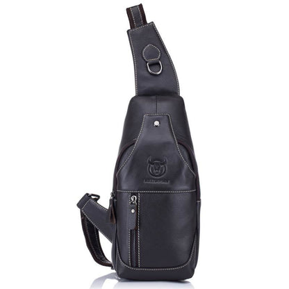 BULL CAPTAIN 019 Retro Men Leather Crossbody Shoulder Bag First-Layer Cowhide Chest Bag, Colour: Black + Buckle, Pure Black