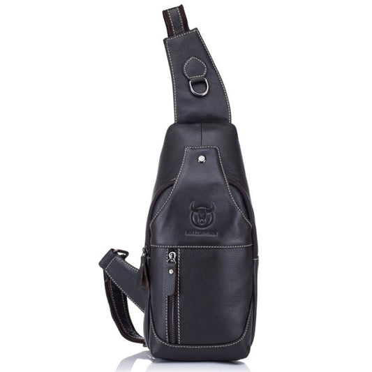 BULL CAPTAIN 019 Retro Men Leather Crossbody Shoulder Bag First-Layer Cowhide Chest Bag, Colour: Black + Buckle, Pure Black
