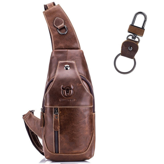 BULL CAPTAIN 019 Retro Men Leather Crossbody Shoulder Bag First-Layer Cowhide Chest Bag, Colour: Black + Buckle, Chestnut Brown + Buckle + Bracket