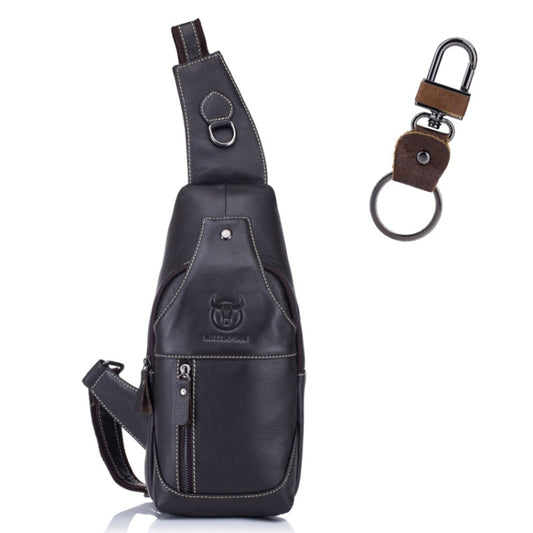 BULL CAPTAIN 019 Retro Men Leather Crossbody Shoulder Bag First-Layer Cowhide Chest Bag, Colour: Black + Buckle, Black + Buckle + Bracket