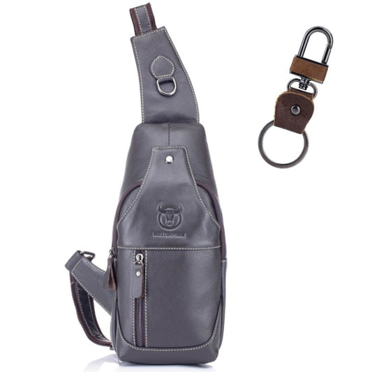 BULL CAPTAIN 019 Retro Men Leather Crossbody Shoulder Bag First-Layer Cowhide Chest Bag, Colour: Black + Buckle, Gray + Buckle + Bracket