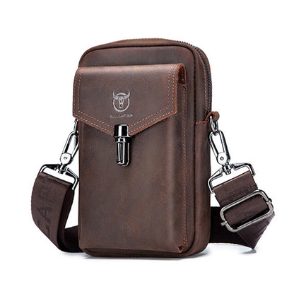 BULL CAPTAIN 076 Retro Leather Mobile Phone Waist Bag Men Leather Messenger Bag