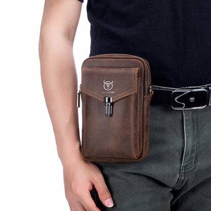 BULL CAPTAIN 076 Retro Leather Mobile Phone Waist Bag Men Leather Messenger Bag