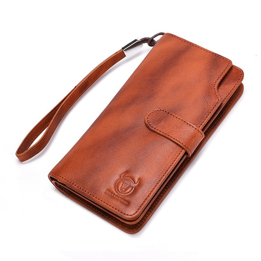 BULL CAPTAIN 028 Long Buckle Retro Cowhide Multi-Function Wallet (Black)