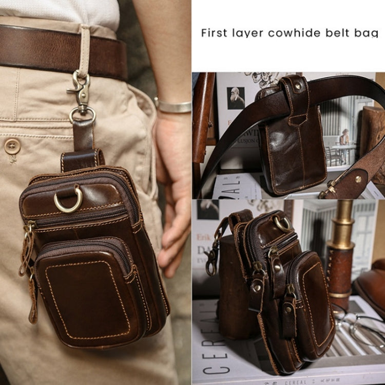 6386 Men Retro Cowhide Multifunctional Sports Belt Waist Bag