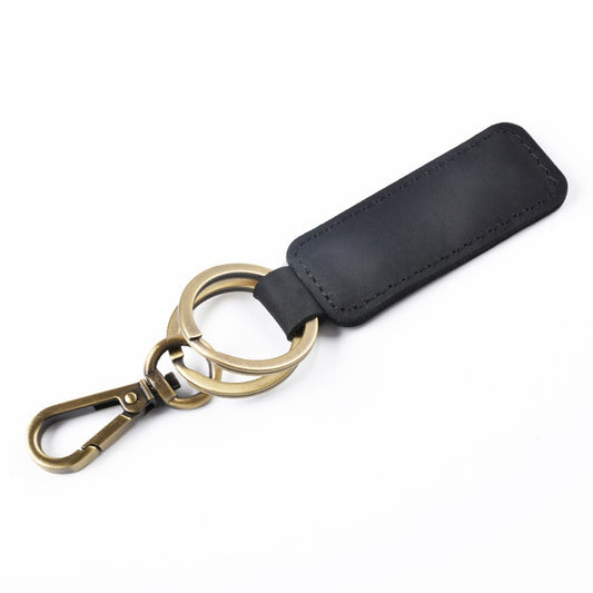 2 PCS Handmade Crazy Horse Leather Retro Keychain Car Couple Keychain, Double Ring
