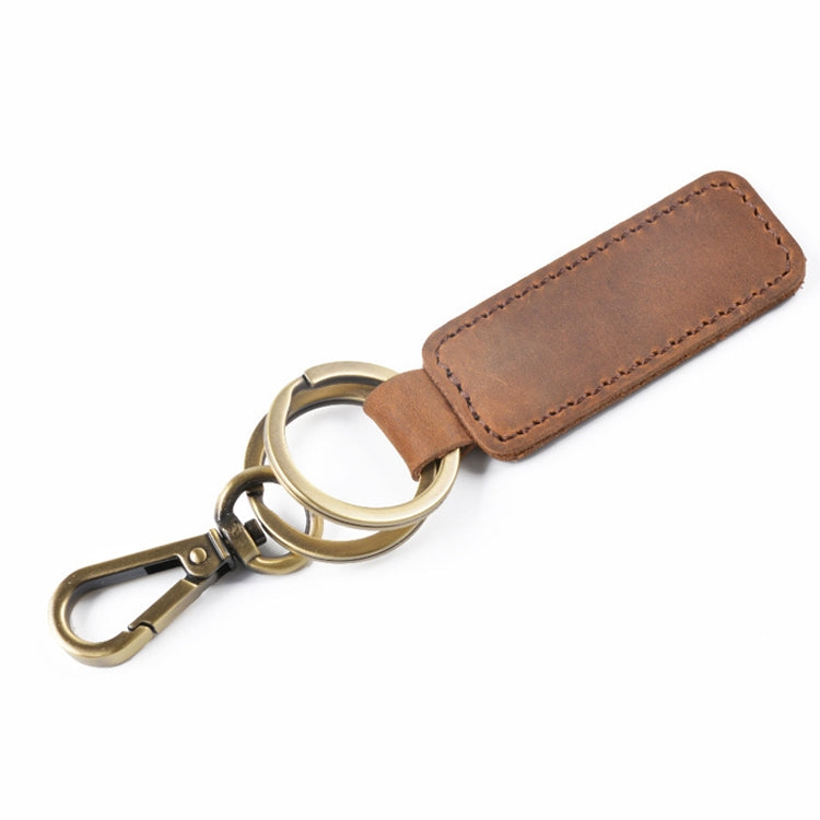 2 PCS Handmade Crazy Horse Leather Retro Keychain Car Couple Keychain, Double Ring