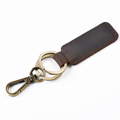 2 PCS Handmade Crazy Horse Leather Retro Keychain Car Couple Keychain, Double Ring