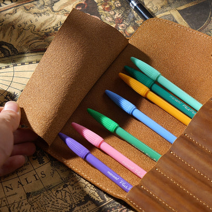 Retro First Layer Cowhide Pen Curtain Simple Literary Pencil Case Multifunctional Volume Pencil Case