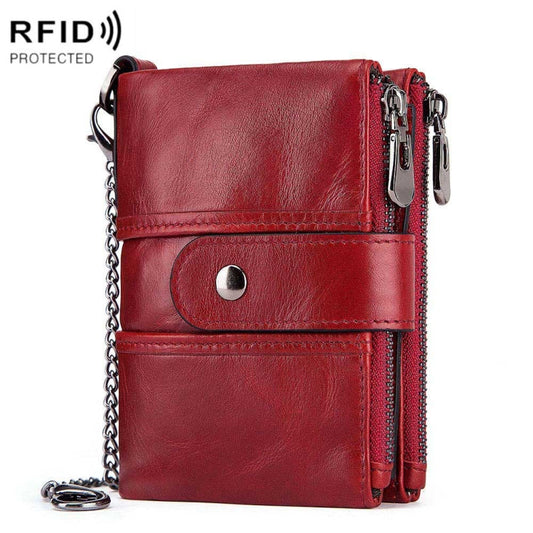 BP804 RFID Anti-Theft Wallet Multi-Function Buckle Zipper Retro Leisure Coin Purse, BP804 Red
