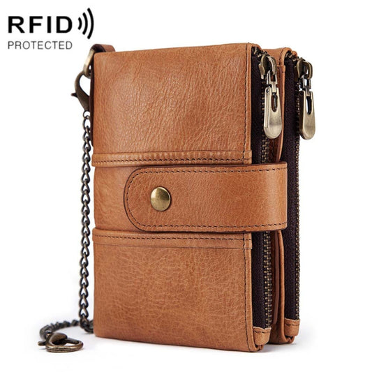 BP804 RFID Anti-Theft Wallet Multi-Function Buckle Zipper Retro Leisure Coin Purse, BP804 Khaki