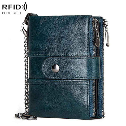 BP804 RFID Anti-Theft Wallet Multi-Function Buckle Zipper Retro Leisure Coin Purse, BP804 Blue