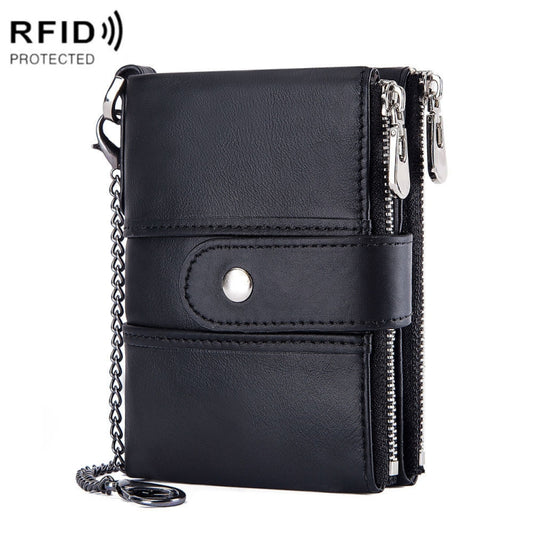 BP804 RFID Anti-Theft Wallet Multi-Function Buckle Zipper Retro Leisure Coin Purse, BP804 Black