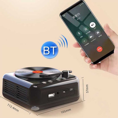 H3 Retro Vinyl Record Player Shape Mini Bluetooth Speaker, Wood Grain