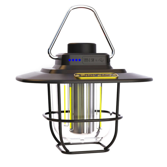 LY02 LED Retro Lantern Hand Tent Lamp USB Charging Camping Light, LY02 Black