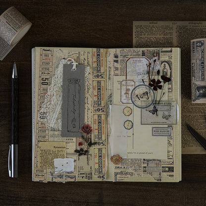 Retro Washi Tape compatible with Journal Scrapbooking Diary Planners, Color: Newspaper Material, A Letter