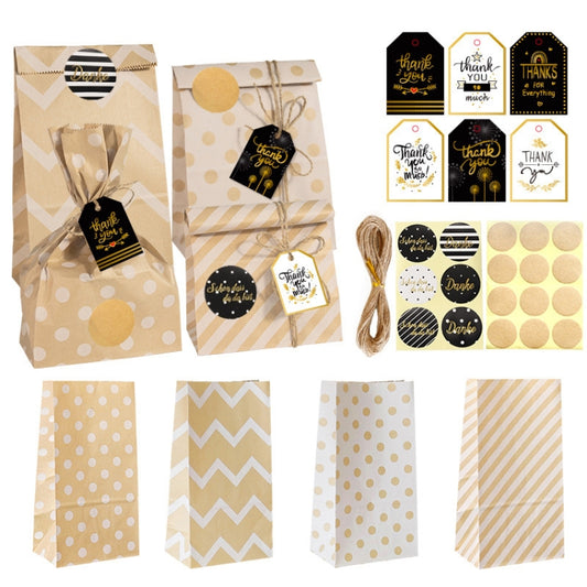 24 In 1 Point Striped Cowhide Paper Bag Retro Thanks Gift Bag Party Bakery Biscuits Candy Bag, 24 In 1 Style 1