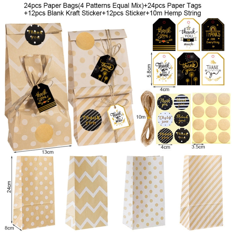 24 In 1 Point Striped Cowhide Paper Bag Retro Thanks Gift Bag Party Bakery Biscuits Candy Bag, 24 In 1 Style 2