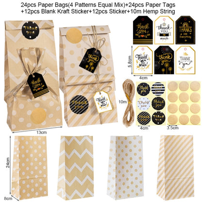 24 In 1 Point Striped Cowhide Paper Bag Retro Thanks Gift Bag Party Bakery Biscuits Candy Bag, 24 In 1 Style 2