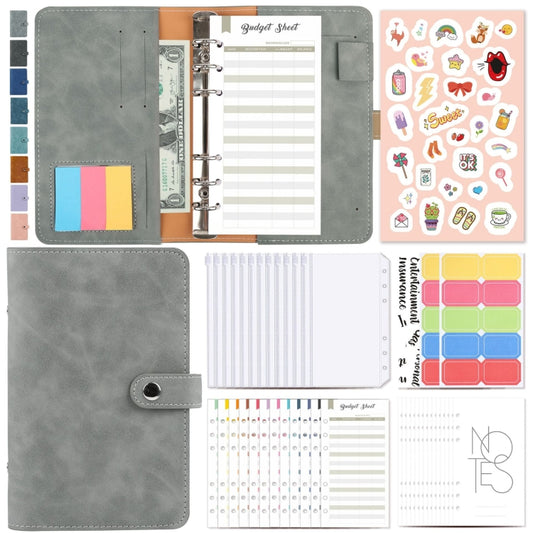 H666 A6 Loose-leaf Binder Cash Budget Handbook Vintage PU Leather Notebook with Window, H666 Light Gray