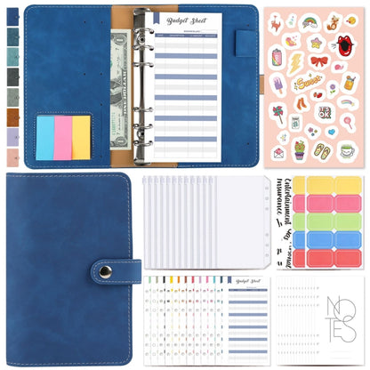 H666 A6 Loose-leaf Binder Cash Budget Handbook Vintage PU Leather Notebook with Window, H666 Treasure Blue