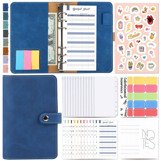 H666 A6 Loose-leaf Binder Cash Budget Handbook Vintage PU Leather Notebook with Window, H666 Treasure Blue