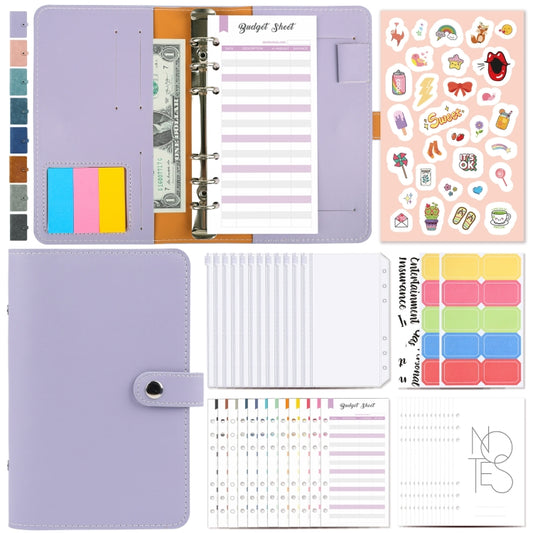 H666 A6 Loose-leaf Binder Cash Budget Handbook Vintage PU Leather Notebook with Window, H666 Taro Purple