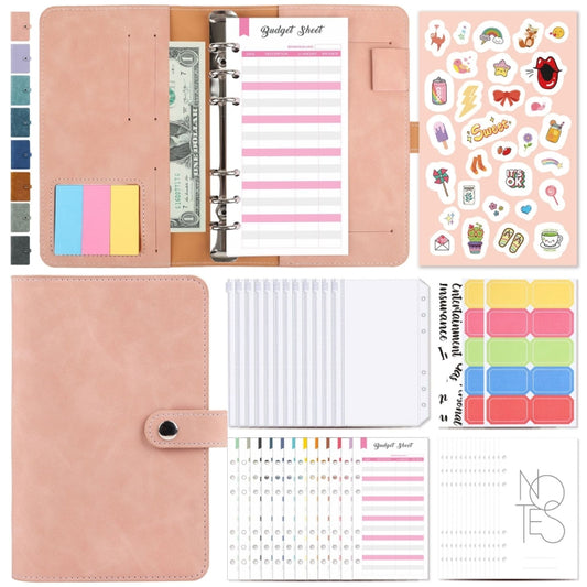 H666 A6 Loose-leaf Binder Cash Budget Handbook Vintage PU Leather Notebook with Window, H666 Pink