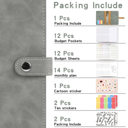 H666 A6 Loose-leaf Binder Cash Budget Handbook Vintage PU Leather Notebook with Window, H666 Light Gray