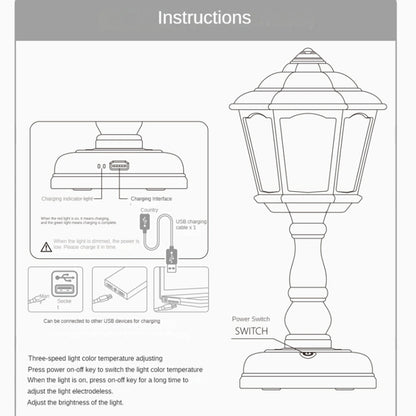 GIVELONG Retro Table Lamp USB Charging Small Night Light, Style:, 322-6 White