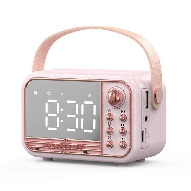 S11 Handheld Retro Alarm Clock Bluetooth Speaker Desktop Portable Clock, S11 (Pink)