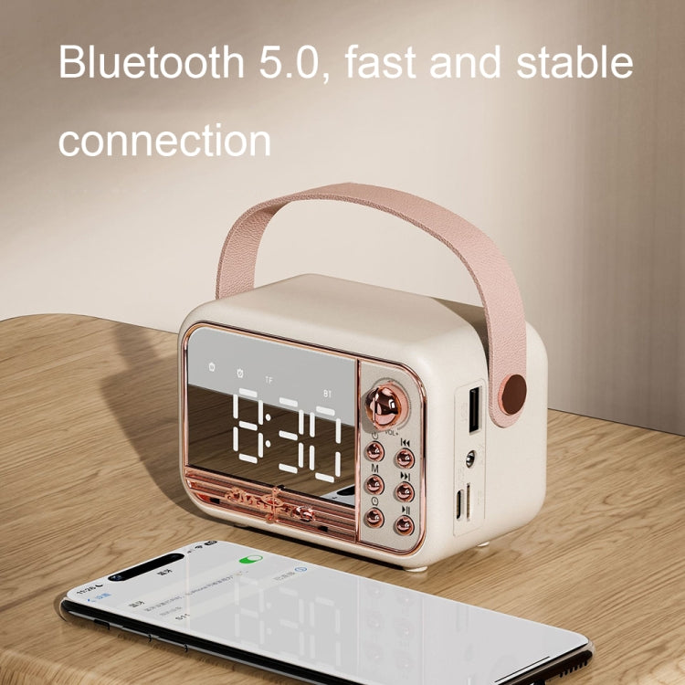S11 Handheld Retro Alarm Clock Bluetooth Speaker Desktop Portable Clock, S11 (Pink)