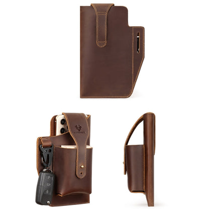 HUMERPAUL Retro Keychain Wears Belt Leather Mobile Phone Bag Men Waist Bag, BP717 (Coffee)
