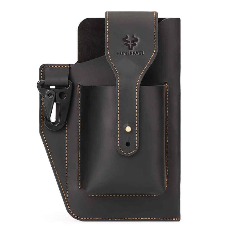 HUMERPAUL Retro Keychain Wears Belt Leather Mobile Phone Bag Men Waist Bag, BP717 (Black)