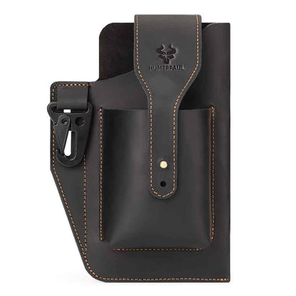 HUMERPAUL Retro Keychain Wears Belt Leather Mobile Phone Bag Men Waist Bag, BP717 (Black)