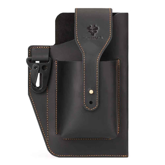 HUMERPAUL Retro Keychain Wears Belt Leather Mobile Phone Bag Men Waist Bag, BP717 (Black)