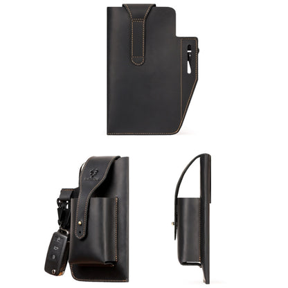 HUMERPAUL Retro Keychain Wears Belt Leather Mobile Phone Bag Men Waist Bag, BP717 (Black)